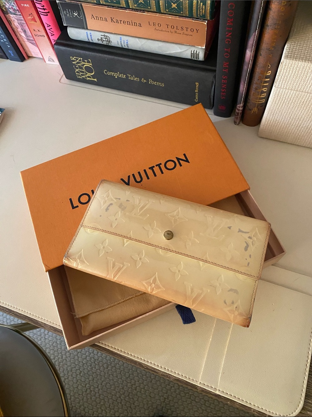 Louis Vuitton Vernis Patent Leather Continental Wallet/Cream+ box+dust jacket